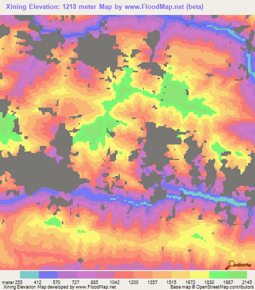 Xining,China Elevation Map