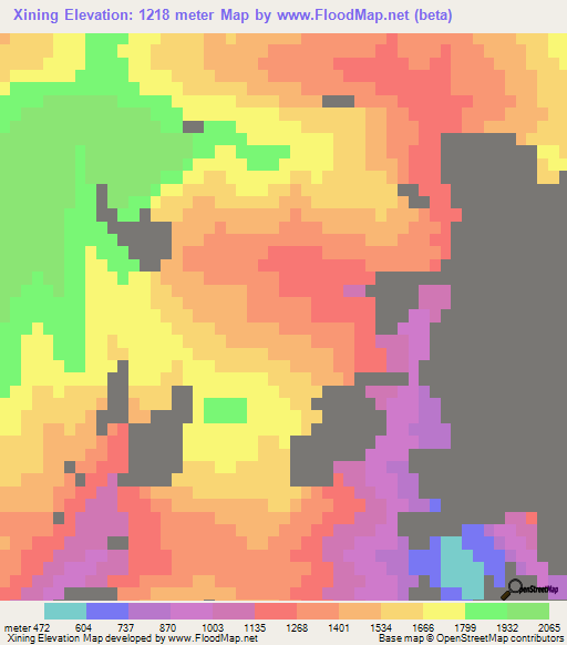 Xining,China Elevation Map