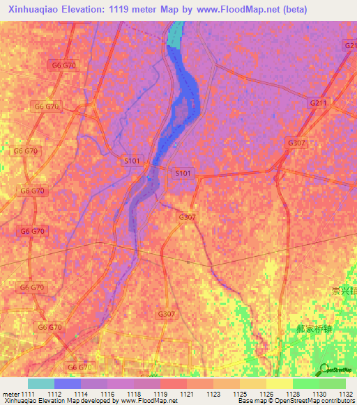 Xinhuaqiao,China Elevation Map