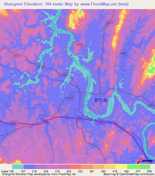 Shangmei,China Elevation Map