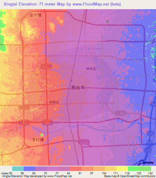 Xingtai,China Elevation Map