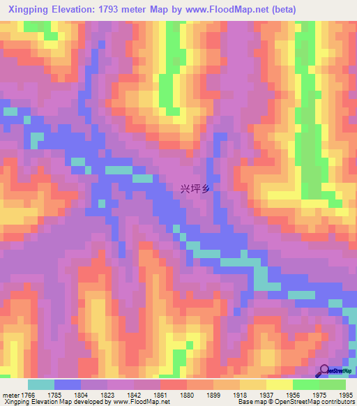 Xingping,China Elevation Map