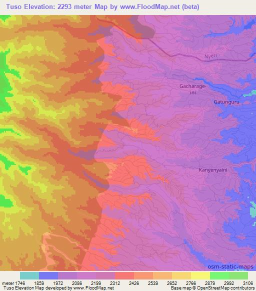 Tuso,Kenya Elevation Map