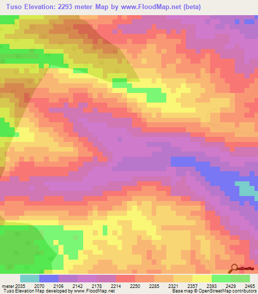 Tuso,Kenya Elevation Map