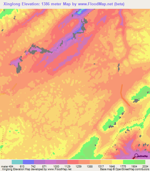 Xinglong,China Elevation Map