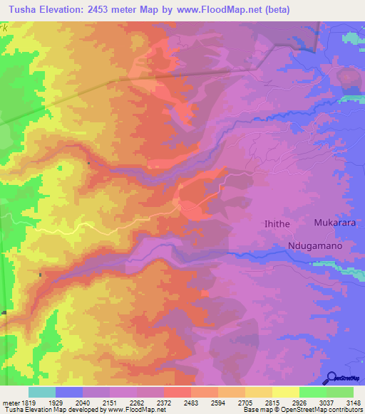 Tusha,Kenya Elevation Map