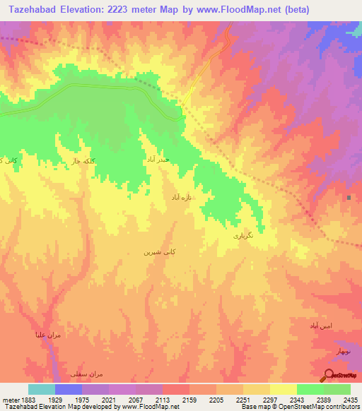 Tazehabad,Iran Elevation Map