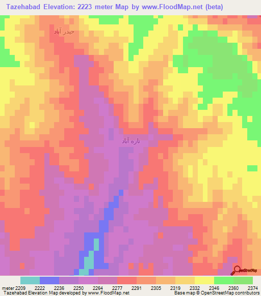 Tazehabad,Iran Elevation Map