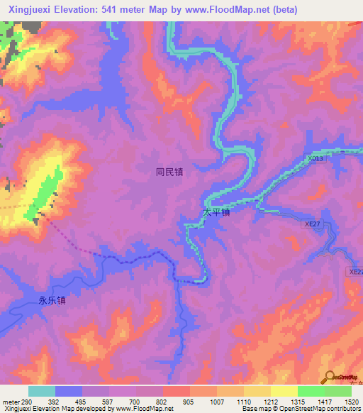 Xingjuexi,China Elevation Map