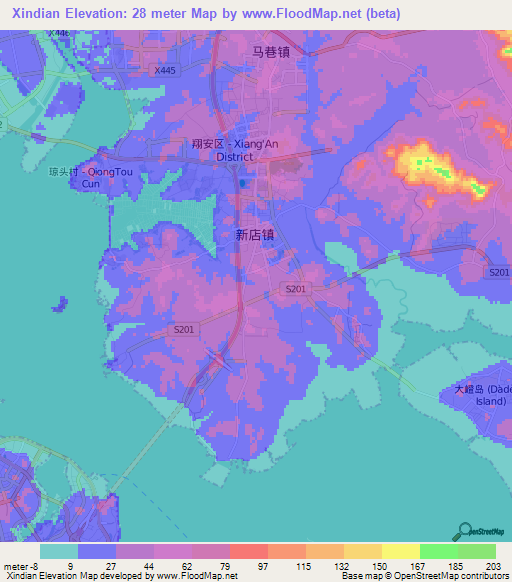 Xindian,China Elevation Map