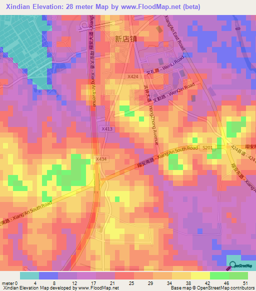Xindian,China Elevation Map