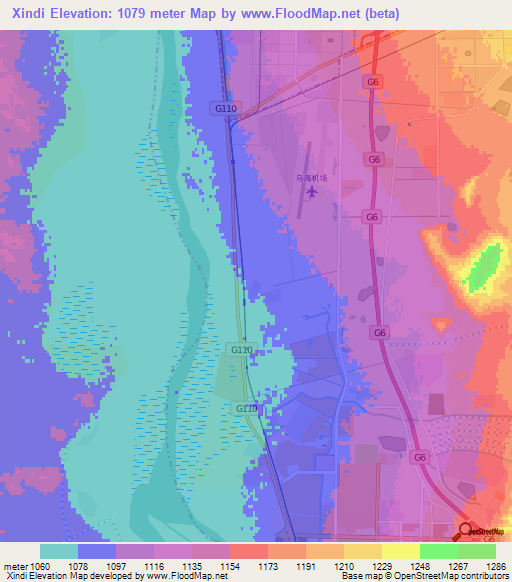 Xindi,China Elevation Map