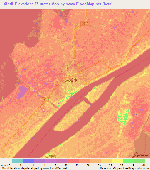 Xindi,China Elevation Map