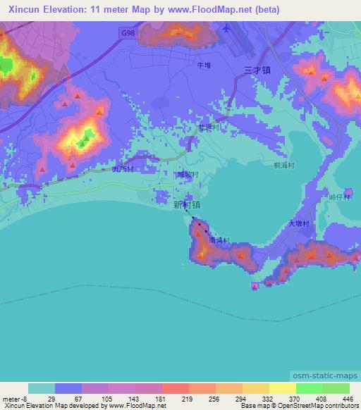 Xincun,China Elevation Map