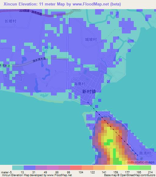 Xincun,China Elevation Map