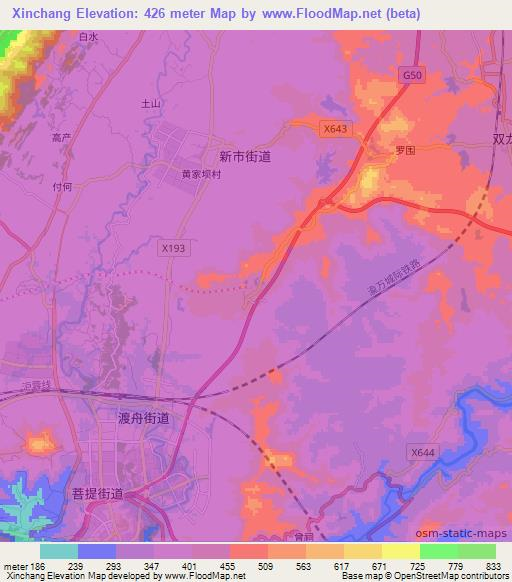 Xinchang,China Elevation Map