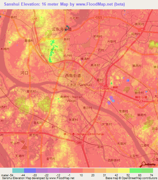 Sanshui,China Elevation Map