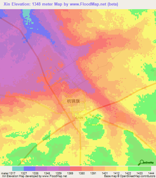 Xin,China Elevation Map