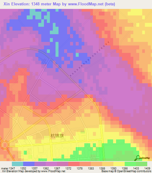 Xin,China Elevation Map