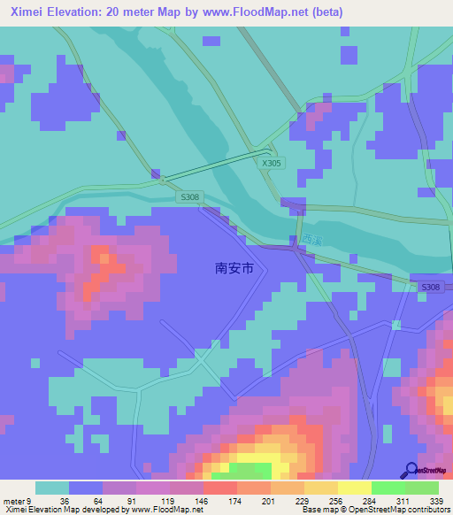 Ximei,China Elevation Map