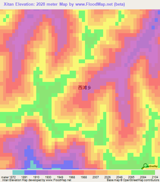 Xitan,China Elevation Map