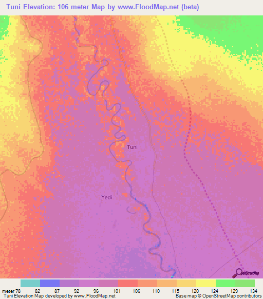 Tuni,Kenya Elevation Map