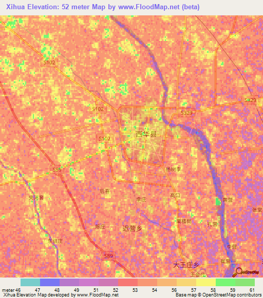 Xihua,China Elevation Map