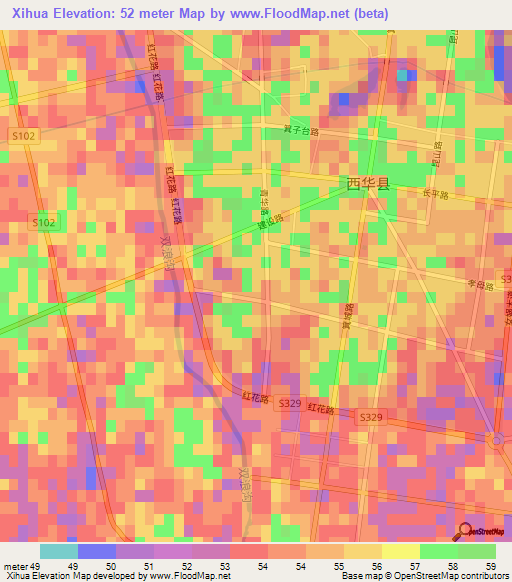 Xihua,China Elevation Map