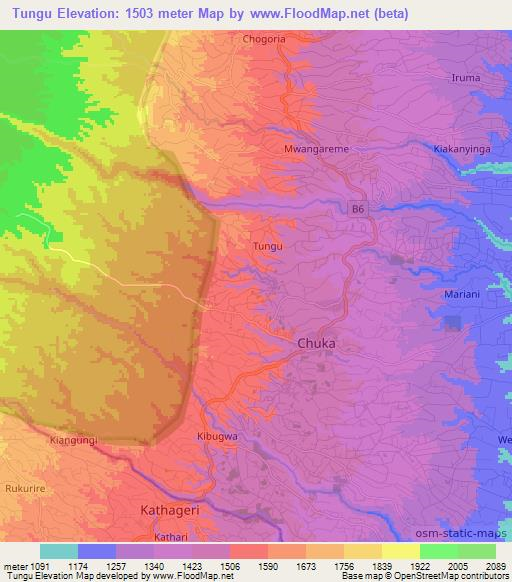 Tungu,Kenya Elevation Map