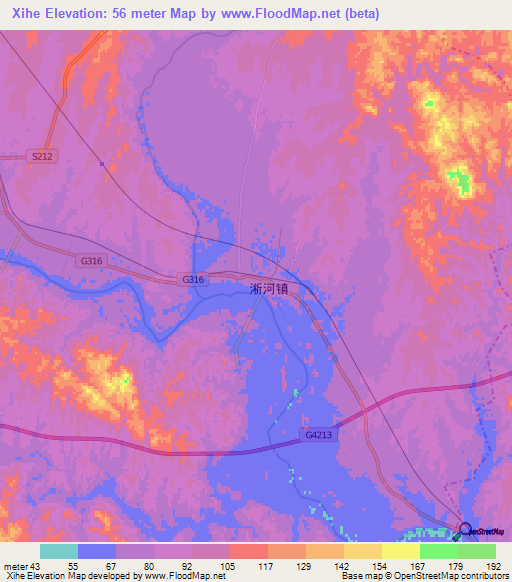 Xihe,China Elevation Map