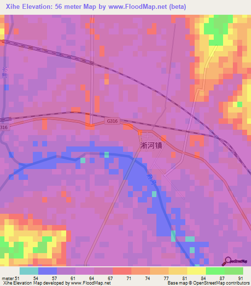 Xihe,China Elevation Map