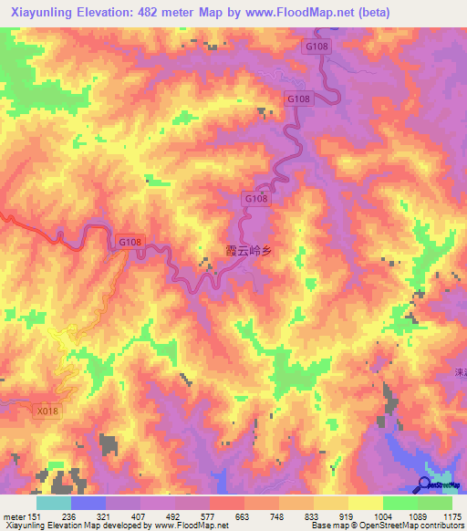 Xiayunling,China Elevation Map