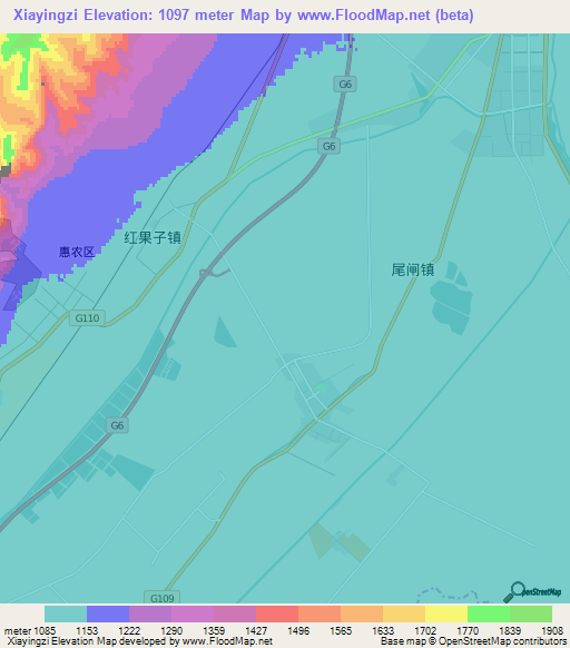 Xiayingzi,China Elevation Map