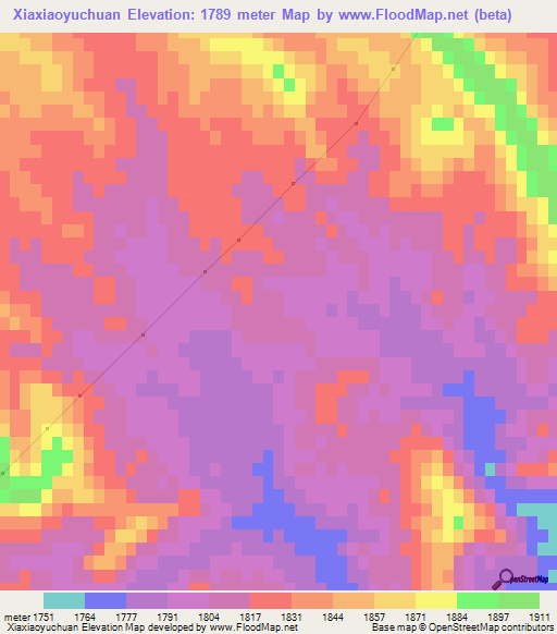 Xiaxiaoyuchuan,China Elevation Map