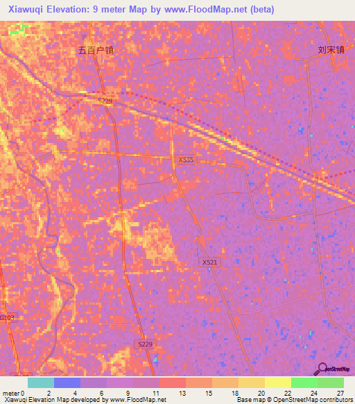 Xiawuqi,China Elevation Map