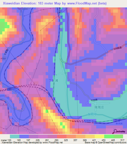 Xiaweidian,China Elevation Map