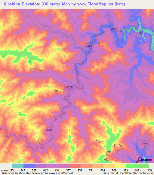 Xiashipu,China Elevation Map