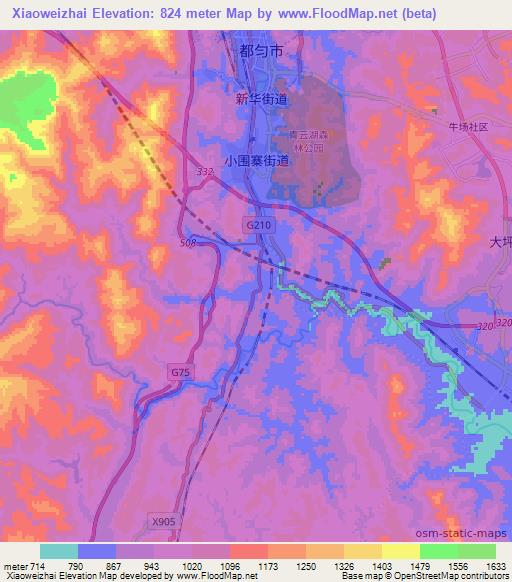 Xiaoweizhai,China Elevation Map