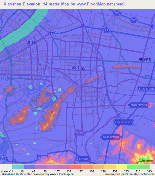 Xiaoshan,China Elevation Map