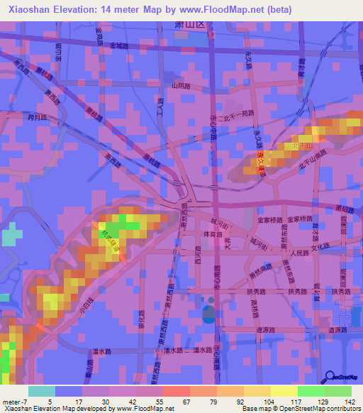 Xiaoshan,China Elevation Map