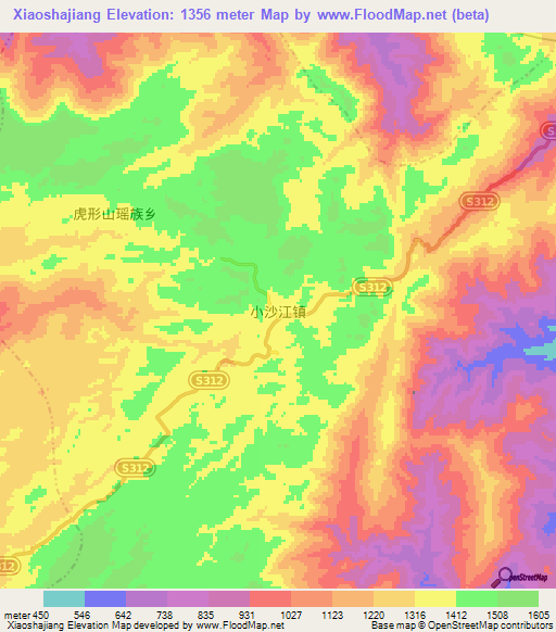 Xiaoshajiang,China Elevation Map