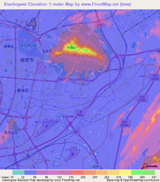 Xiaolingwei,China Elevation Map