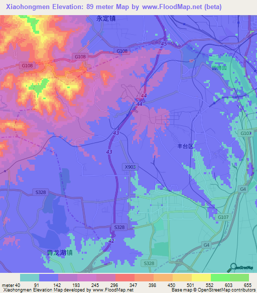 Xiaohongmen,China Elevation Map