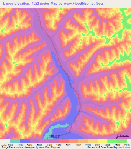 Bange,China Elevation Map
