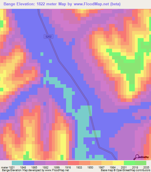 Bange,China Elevation Map
