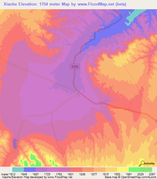 Xiaohe,China Elevation Map