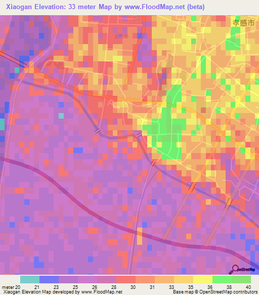 Xiaogan,China Elevation Map