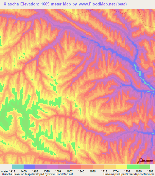 Xiaocha,China Elevation Map