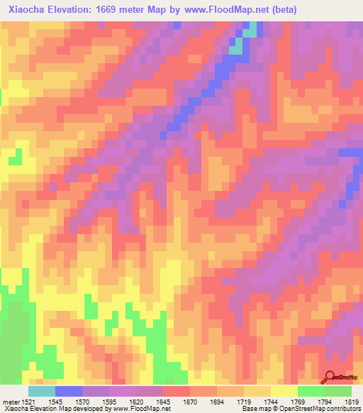 Xiaocha,China Elevation Map