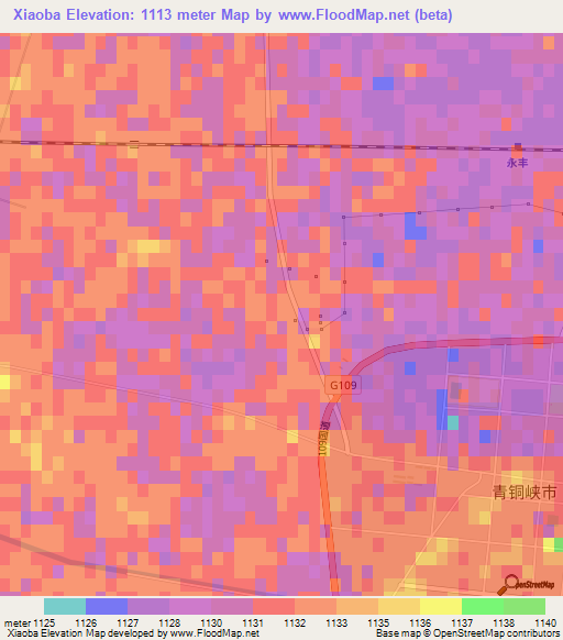 Xiaoba,China Elevation Map